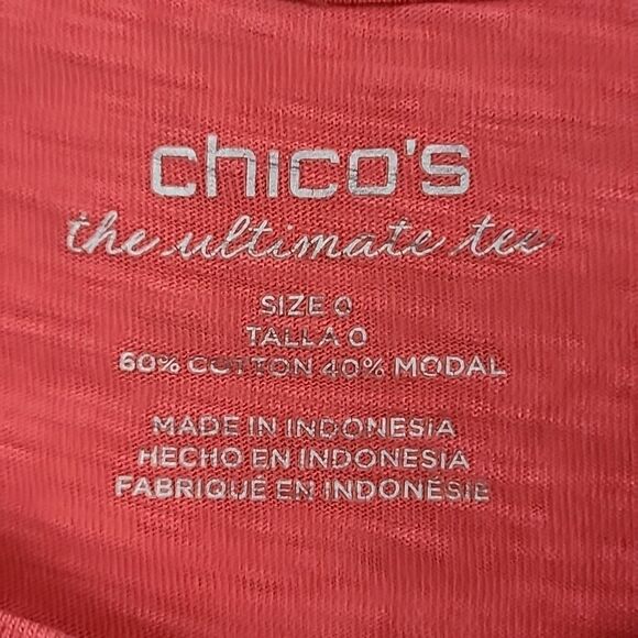 Chico's Ultimate Tee Revi Roll-Tab Slub Knit Top Party Punch Women's Coral Shirt - Picture 4 of 9